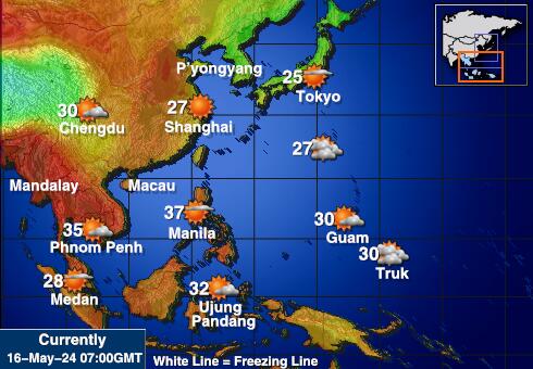 Јужна Кореја Временска прогноза, Температура, Карта 