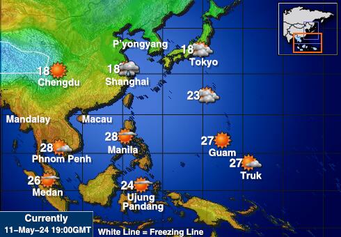 Corea del Sur Mapa de temperatura Tiempo 