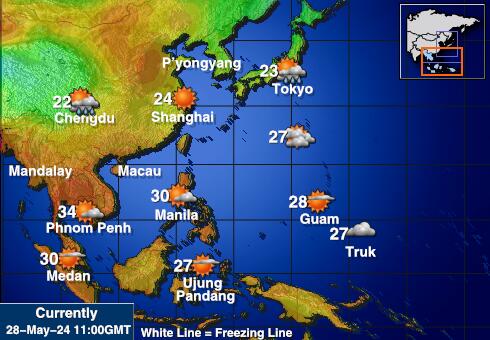Южна Кореа Температурна карта за времето 
