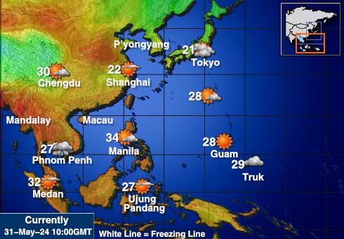 Южная Корея Карта погоды Температура 