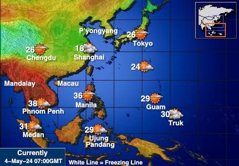Južná Kórea Mapa teplôt počasia 