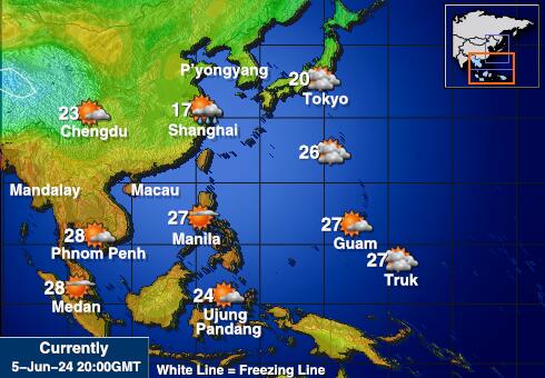 Jižní Korea Mapa počasí teplota 