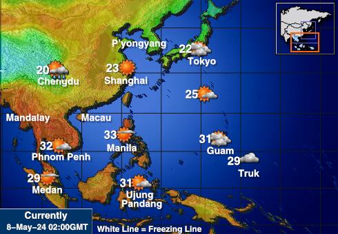 Южна Кореа Температурна карта за времето 