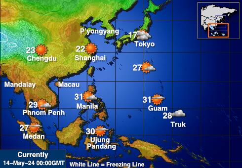 Coreea de Sud Harta temperaturii vremii 