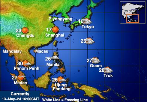 Sydkorea Vejret temperatur kort 