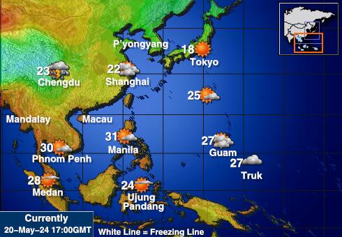 Južna Koreja Vremenska prognoza, Temperatura, karta 