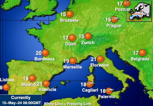 Sepanyol Peta suhu cuaca 