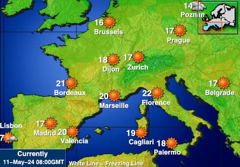 Spania Været temperatur kart 