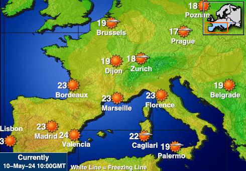 Španělsko Mapa počasí teplota 