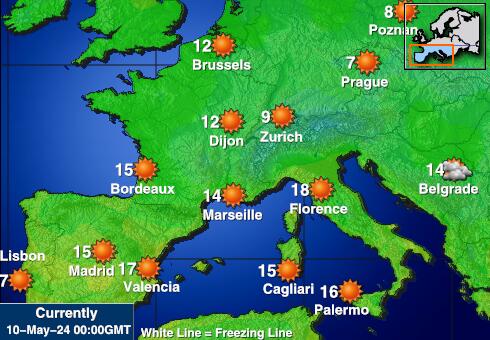 Tây Ban Nha Bản đồ nhiệt độ thời tiết 
