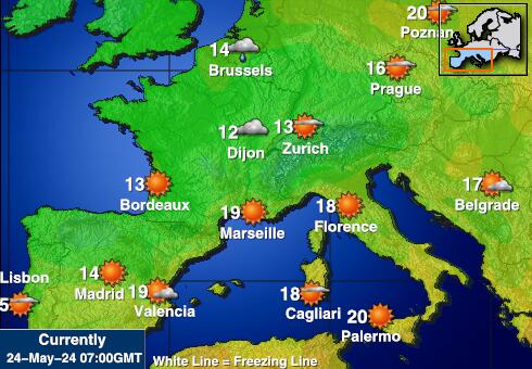 Spanien Vädertemperaturkarta 