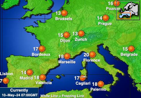 Spanyolország Időjárás hőmérséklet térképen 