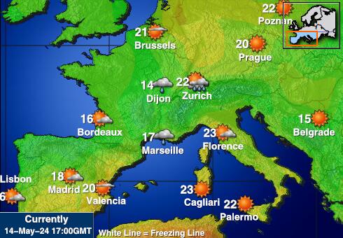 Іспанія Карта температури погоди 