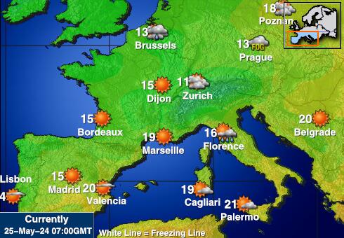 Spanje Weer temperatuur kaart 