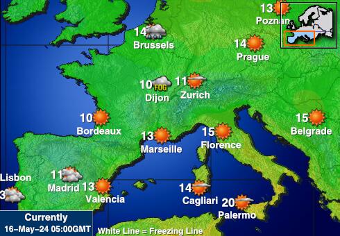 Španělsko Mapa počasí teplota 