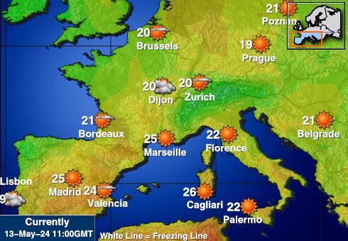 Sepanyol Peta suhu cuaca 