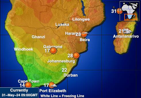 Swazimaa Sää lämpötila kartta 
