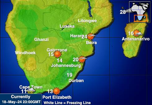 Swazilandia Mapa de temperatura Tiempo 