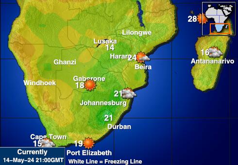 Swaziland Mapa temperatura Tempo 