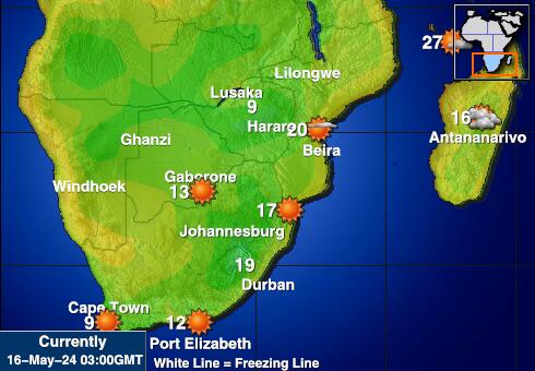 Swazilandia Mapa de temperatura Tiempo 