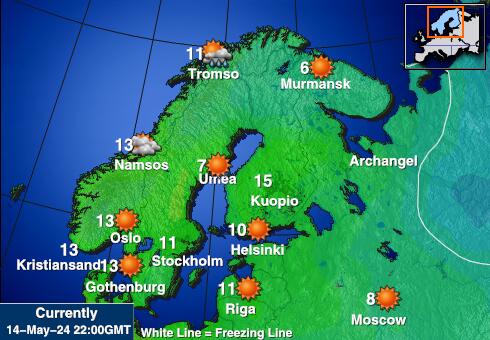 שוודיה מפת טמפרטורת מזג האוויר 