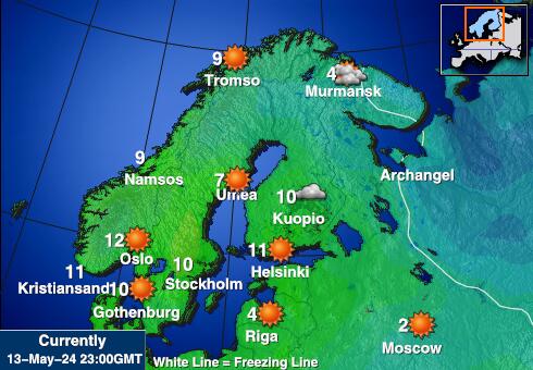 สวีเดน แผนที่อุณหภูมิสภาพอากาศ 