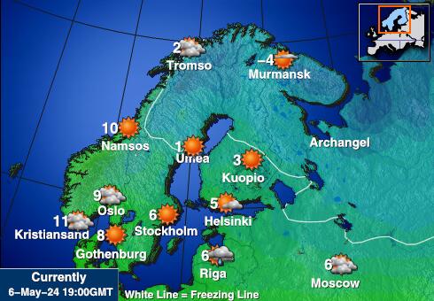 Švédsko Mapa počasí teplota 