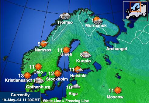 Švedska Vremenska prognoza, Temperatura, karta 