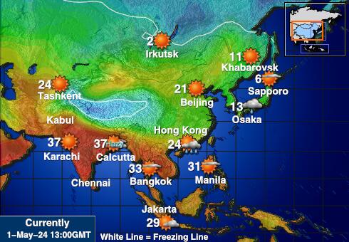 Tadžikistan Mapa teplôt počasia 