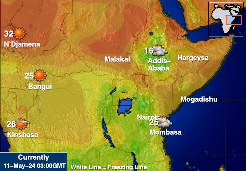 तंजानिया मौसम का तापमान मानचित्र 