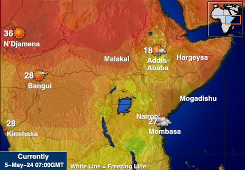 Tanzania Mapa počasí teplota 