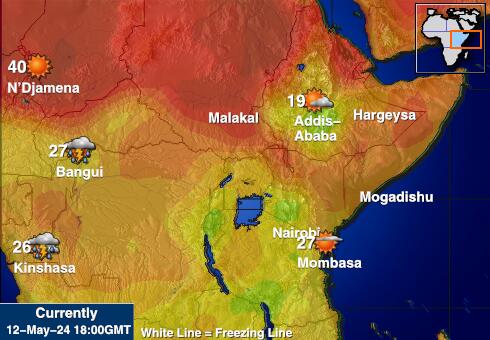 טנזניה מפת טמפרטורת מזג האוויר 
