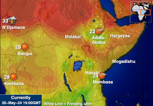 Tanzania Mapa počasí teplota 