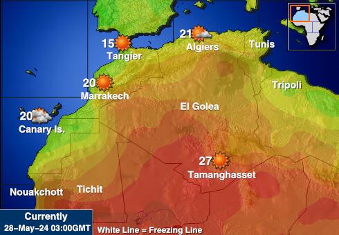 Tunisia Bản đồ nhiệt độ thời tiết 