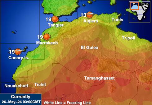 Tunisko Mapa počasí teplota 