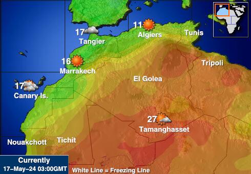 Tunisko Mapa počasí teplota 
