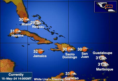 Ostrovy Turks a Caicos Mapa teplôt počasia 