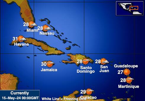 Ostrovy Turks a Caicos Mapa teplôt počasia 