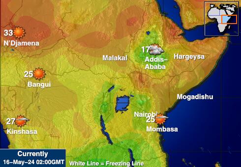 یوگنڈا موسم درجہ حرارت کا نقشہ 