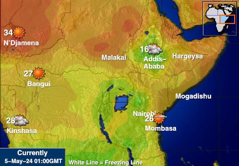 Uganda Mapa počasí teplota 