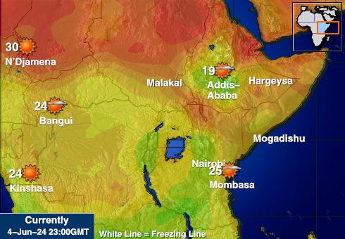 Uganda Vremenska prognoza, Temperatura, karta 