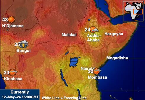 Uganda Mapa teplôt počasia 