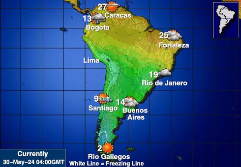 Urugvaj Vremenska prognoza, Temperatura, karta 
