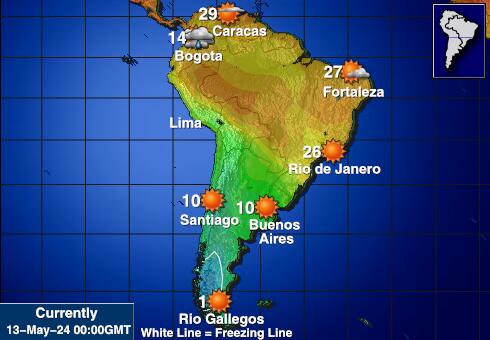 Уругвај Временска прогноза, Температура, Карта 