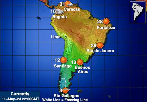 Uruguay Weer temperatuur kaart 