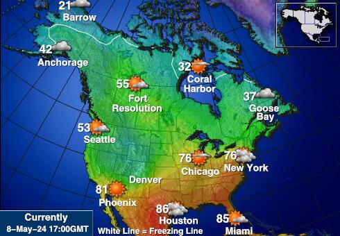 САЩ Аляска Температурна карта за времето 