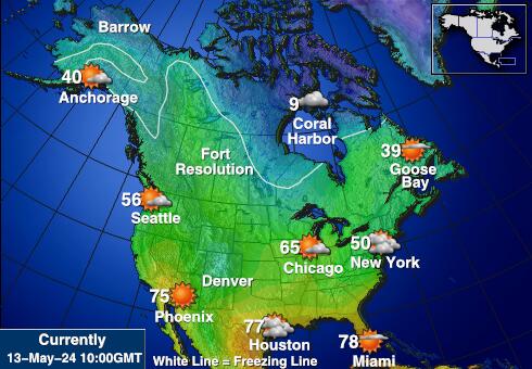 САД Аљаска Временска прогноза, Температура, Карта 