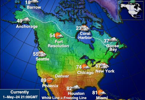 USA Aljaška Mapa počasí teplota 