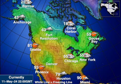 USA Aljaška Mapa teplôt počasia 