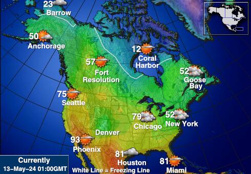 संयुक्त राज्य अमेरिका अलास्का मौसम का तापमान मानचित्र 
